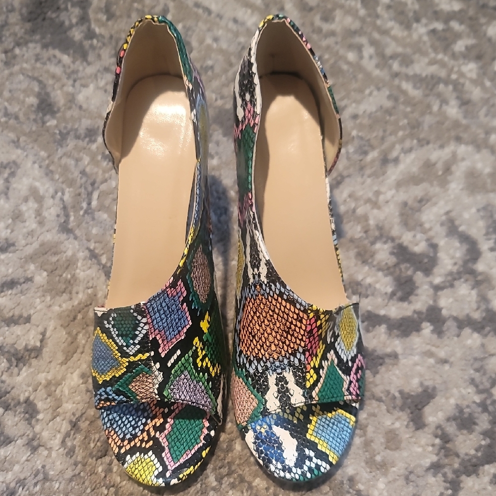 Multicolor Snakeskin-Print D'Orsay Heels - Women's